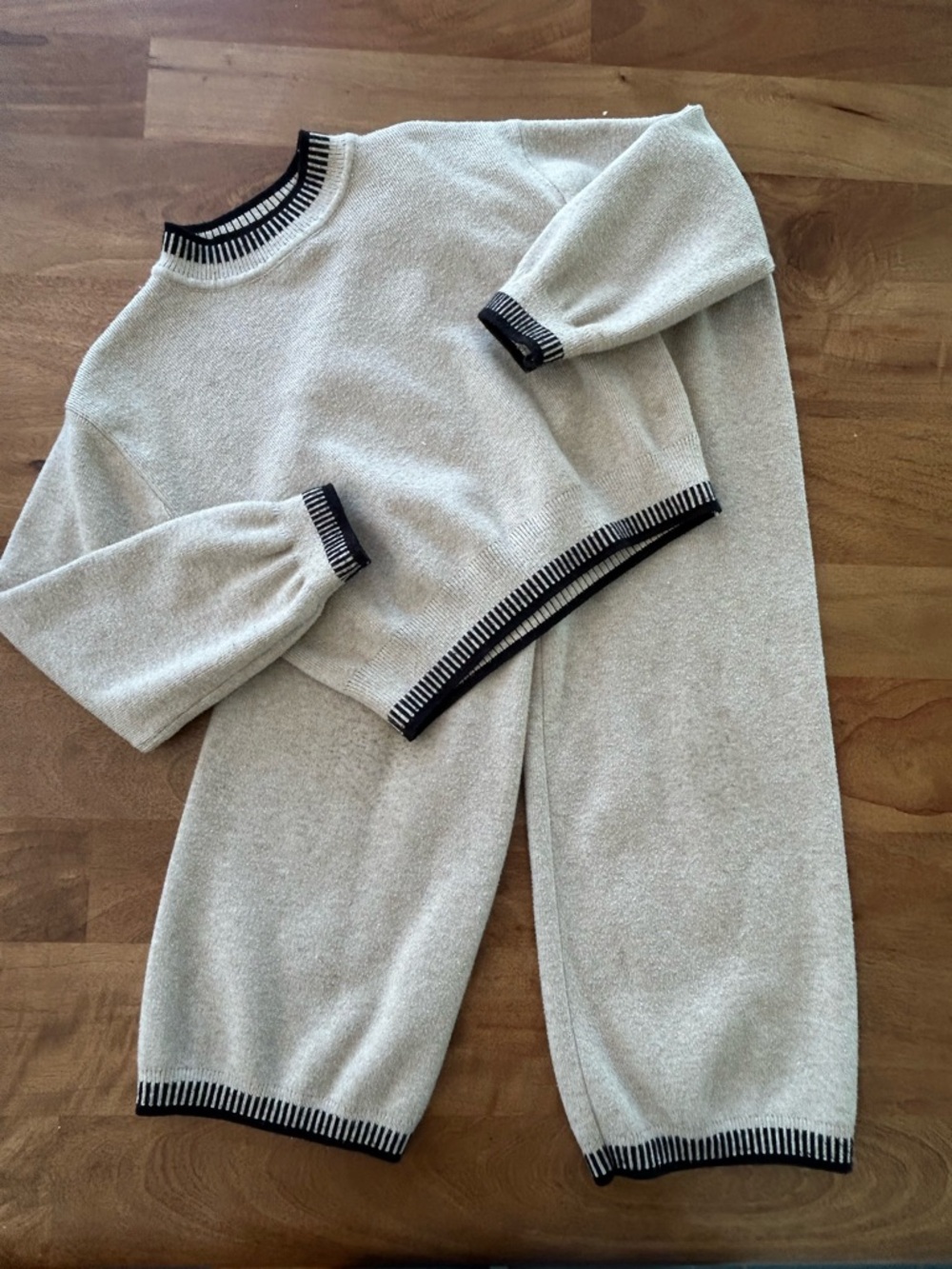 Happily Grey - Kids Tan and Black Heavy Knit Matching Set - Girl Size 5/6